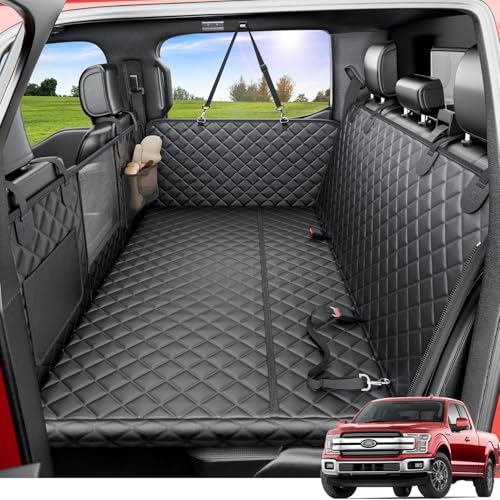 REEVAA Dog Truck Seat Cover for Back Seat, Hard Bottom Dog Hammock for Car, Pet Bed Extender for 2-4 Large Dogs, Waterproof Seat Protector, Universal XL Size Fits for Crew Cab Truck/SUV, Black