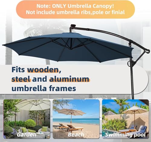 11FT Beige Cantilever Patio Umbrella Replacement Canopy Outdoor Large Round 8 Ribs Length 64\" to 66\" (Canopy Only) Waterproof & UV