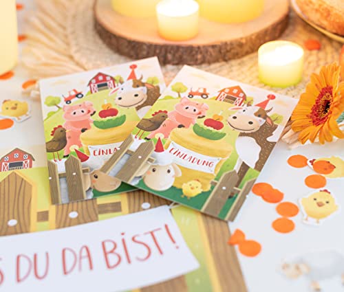 lachentutgut.de Lot de 6 invitations d'anniversaire d'enfant avec enveloppe pour garçon et fille (ferme) - Image 3