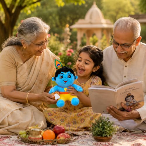 Image of AVSHUB Baby Krishna Plush Toy Cute Bal Gopal Soft Doll with Makhan Pot for Soft Plush Toy, Best Birthday Gift for Infants, Toddlers & Kids (Medium - 28 Cm, Without Music)