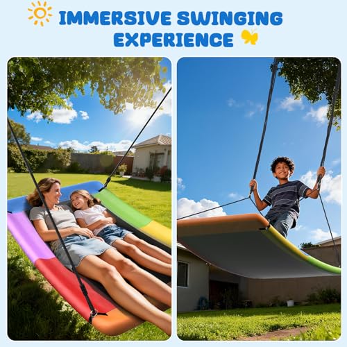 Image of Trekassy 700lb Giant 60 inch Skycurve Platform Tree Swing for Kids and Adults with 2 Hanging Straps-Rainbow (Patented)