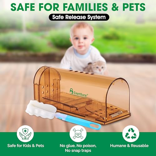 CaptSure Humane Mouse Traps Indoor for Home - Small Trap Indoor/Outdoor, Live Mouse Trap Catch and Release, Pet-Safe Mice Traps- Ideal No Kill Mouse Traps for Rodents, 4 Pack of Humane Mouse Trap