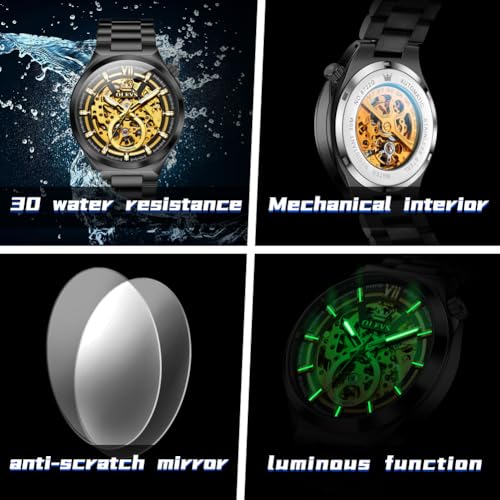 Image of OLEVS Men Watch Automatic Mechanical Skeleton Moon Phase Dress Business Stainless Steel 3AT Waterproof Luminous Men Wrist Watch