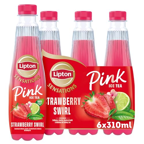 Lipton Sensations Strawberry Swirl Pink Ice Tea Eistee mit Erdbeere Limette Drachenfrucht & Hibiskus Geschmack mit Oolong Tee 6 x 0.31 l