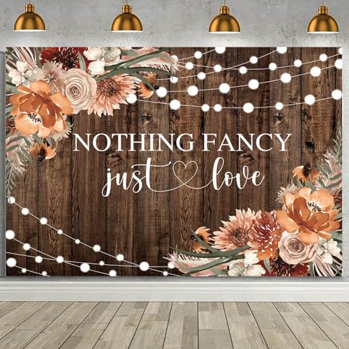 MEHOFOND 7x5ft Fall Wedding Backdrop Nothing Fancy Just Love Photography Background Rustic Fall Wedding Floral Brown Wood Birthday Party Decoration Banner Photo Booth Props
