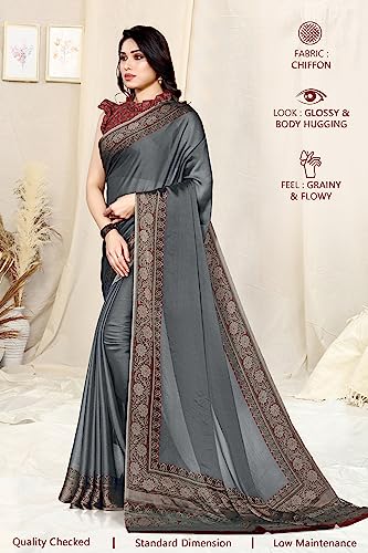 Image of MIRCHI FASHION Women Saree Ethnic Motif Print Chiffon | Breathable Lightweight Plain Weave Sari for Office and Daily Use (Available in 20 Designs)
