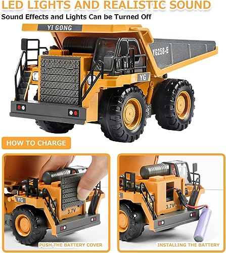 Image of Samtop Tonyra Remote Control Truck Toy 9 Channel Rc Excavator Truck Toys 1 /24 Scale 2.4Ghz Construction Vehicles with Metal Shovel 680 Rotation Lights & Sounds for Kids Boys Age 4-10 Y