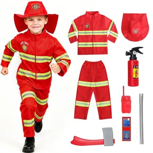WenYa Kids Firefighter Costume Set with Hat & Toy Accessories