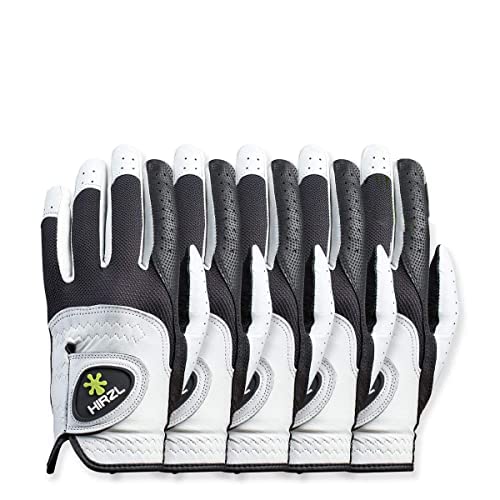 HIRZL Trust Control 2.0 Golf Gloves, All Weather Mens Golf Glove, White/Black, Kangaroo Leather Palm, Cabretta Leather Backhand, Trusted by Pro’s, Sweat Free, Ultimate Grip