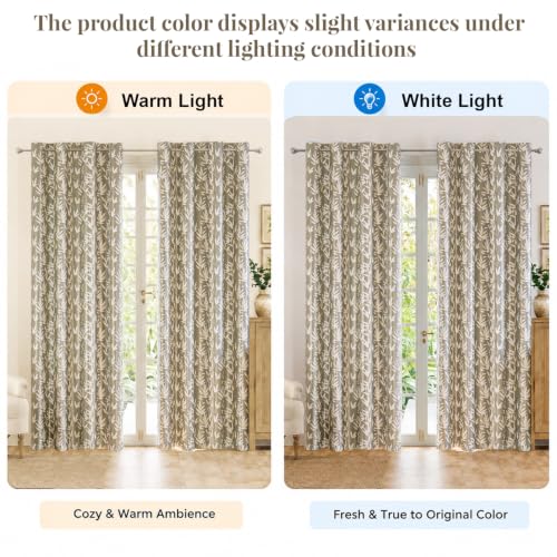 Image of HOKIPO Luxe Foliage Foil Printed Curtains 7 Feet Long Set of 2, Taupe