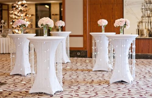 SINSSOWL Housse de Table Mange-Debout Spandex 80-85 cm Blanc Nappe pour Mariages, Fêtes, Bars, Banquets et Événements, 1 Pièce