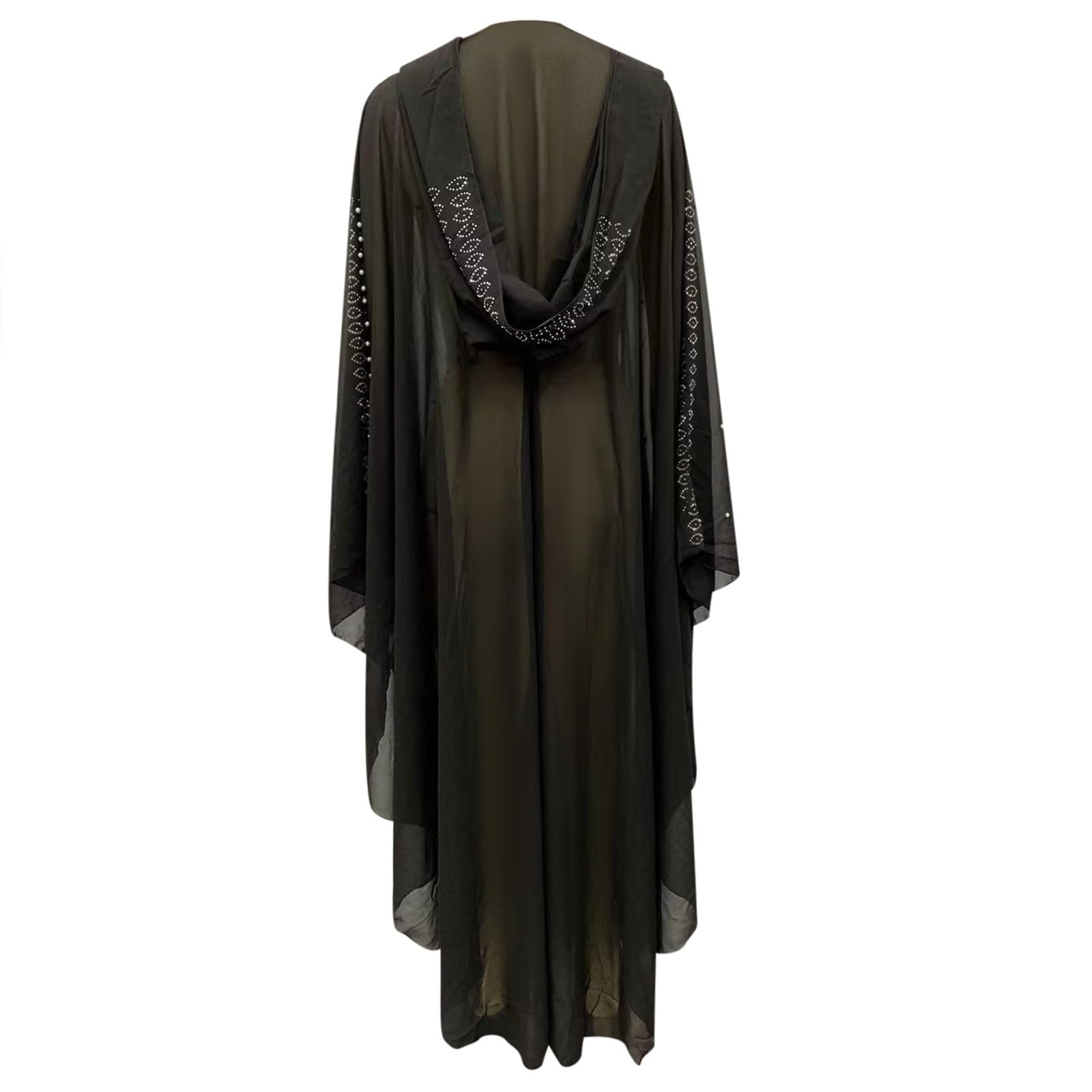 Femmes Musulmane Poncho Châle Wrap Longue Paillettes Cape Cardigan de Soirée Ouverture Avant Poncho Chale Rétro Robe de Priere Tenue de Abaya Islamique Moyen-Orient Jellaba Kabyle Mariage Ramadan