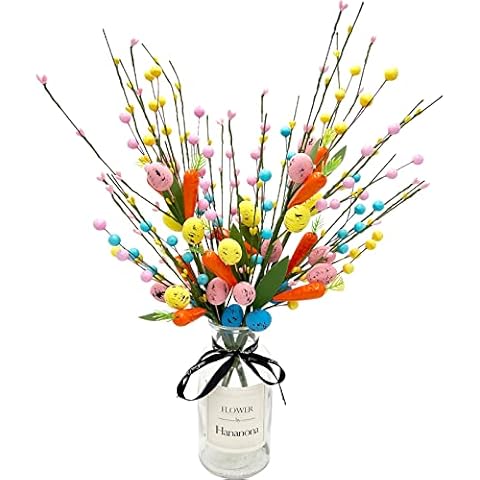 Hananona Artificial Easter Flowers, 4 Pcs Easter Carrot Sprays with Easter Eggs and Berries Spring Floral Stems Speckled Easter Egg Twig Branches for Easter Arrangement Centerpiece (4, Easter) Cover