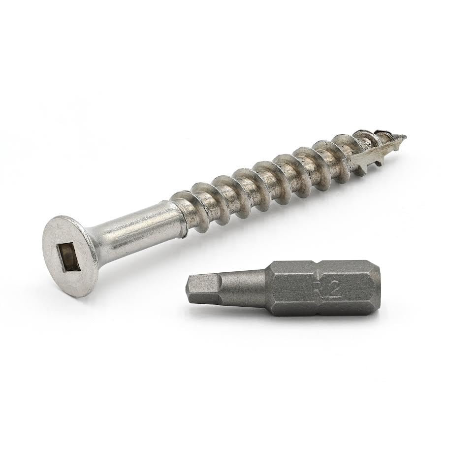 Stainless Steel Deck Screws, #8 x 1 inch, Square Drive, Type 17 Tip, 18-8 Grade, 100 Pack w/Bit Included
