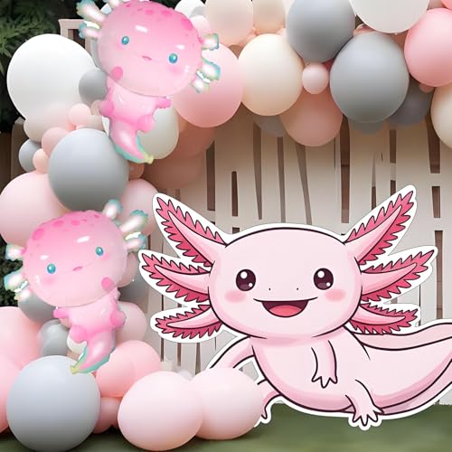 Image of 2pcs Axolotl Balloons Axolotl Foil Balloon Pet Balloon for Axolotl Birthday Party Decorations Pink Axolotl Party Supplies Axolotl Theme Party Water Pet Party Summer Beach Party Sea Animal Party Decor