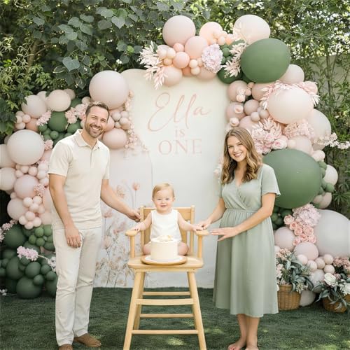 Image of Sage Green Pink Balloons, 60 Pcs 12 Inch Retro Dusty Pink Olive Green Balloons, Blush Sand White Balloon for Baby in Bloom Girl Floral Baby Shower Boho Wedding Bride Shower Birthday Party Decorations
