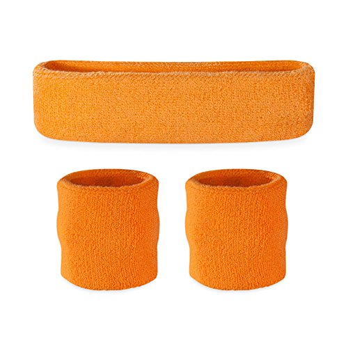 Suddora Sweatbands for Kids Moisture Wicking 2 Wristbands and 1 Headband Set Soft and Skin-Friendly Fabric Moisture-Wicking Athletic Sweat Bands for Basketball Baseball Soccer Neon Orange