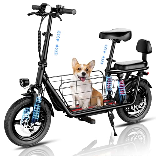 WINDHORSE 850W Peak Electric Scooter with Seat, 22MPH & 25 Miles Range, Dual Shock Absorbing, 3 Gear Speed, 14" Pneumatic Tire, Folding E Scooter for Adults with Basket for Commuting, 330lbs Load