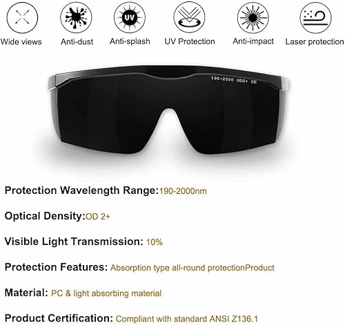 Miniatura 2 de IPL190nm a 2000nm - Lentes de seguridad láser con bloqueo UV, protección ocular, gafas protectoras para tratamiento de depilación y cosmetología