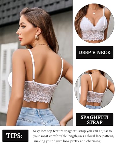 Image of Avidlove Lace Bralettes for Women V Neck Spaghetti Strap Bra Unpadded Tops Sexy Cami Crop Top Going Out Lingerie