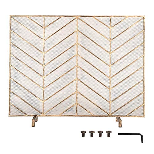 Protector de Pantalla para Chimenea, Pantalla pequeña para Chimenea con Acabado Dorado rústico, Panel único de Malla de Hierro Forjado con protección