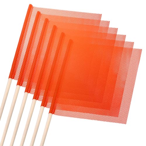 Drapeaux de sécurité en maille anti-vent orange avec support bois 90 cm PATIKIL