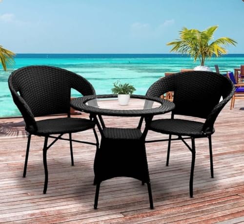 Image of India 2+1 Outdoor Indoor Patio Furniture Sets Rattan Chair Patio Set Conversation Set Bistro Set Chairs Balcony Outdoor Garden Furniture Chair (Black Color)