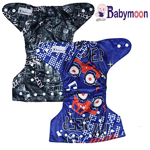 Image of Babymoon (Set of 2) Reusable Cloth Diaper, Premium Adjustable Size Waterproof Washable Pocket Cloth Diaper Nappie (SUV & Rockstar)