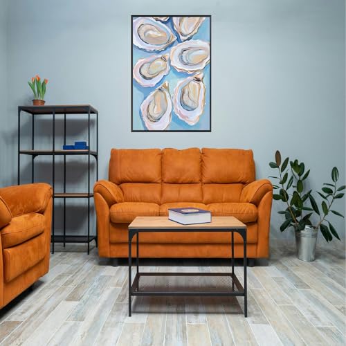Image of Pastel Blue Oyster Shell Poster Abstract Coastal Shell Canvas Wall Art Funky Colorful Summer Beachy Picture Prints Painting For Home Living Room Kitchen Restaurant Wall Decor 8x12in Framed