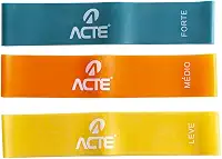 Acte, Kit com 3 Faixas Elásticas Mini Band T71 Com Intensidades Leve Médio e Forte, Diversas Cores