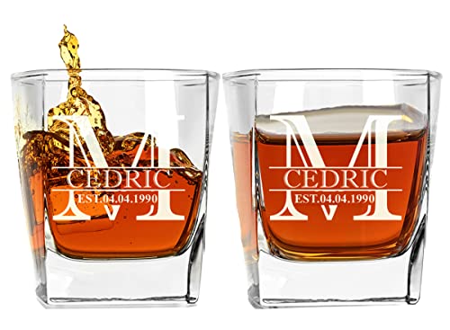Juego de 2 vasos. Vaso de Whisky Personalizado Grabado, Vaso de Bola Baja, Vaso de Bourbon Old Fashioned 250ml