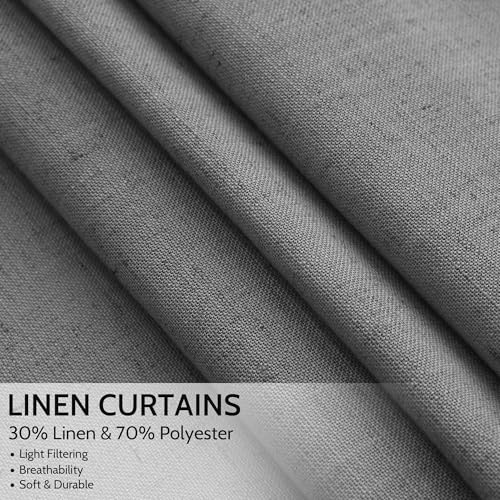 Image of Nanspring Blazer Grey Curtains Linen Blend Light Filtering Back Tab Curtain 84 Inches Long, Semi Sheer Privacy Drapes for Living Room & Bedroom,Simple Style 52x84 inch, 2 Panels