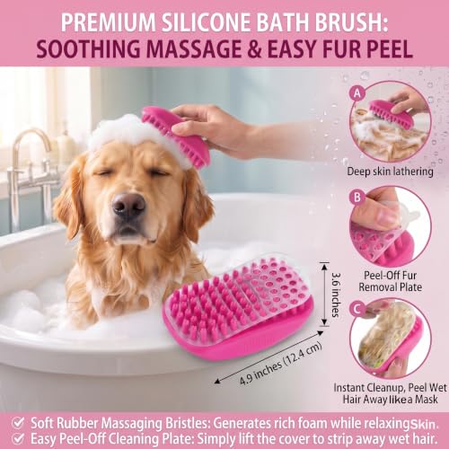 Image of 5 PCS Dog Grooming Brush Kit, Shedding for Long Haired Cats & Dogs | Self Cleaning Slicker Hair Brush, Skin Friendly Deshedding Grooming Tool for Small Large Cats Puppy Brush Set