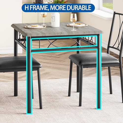 GAOMON Dining Table Set for 4, Rectangle Kitchen Table with 4 Upholstered Chairs Set for 4, 5-Piece Compact Apartment Kitchen & Dining Room Set Furniture for Small Spaces, Space-Saving, Rustic Gray