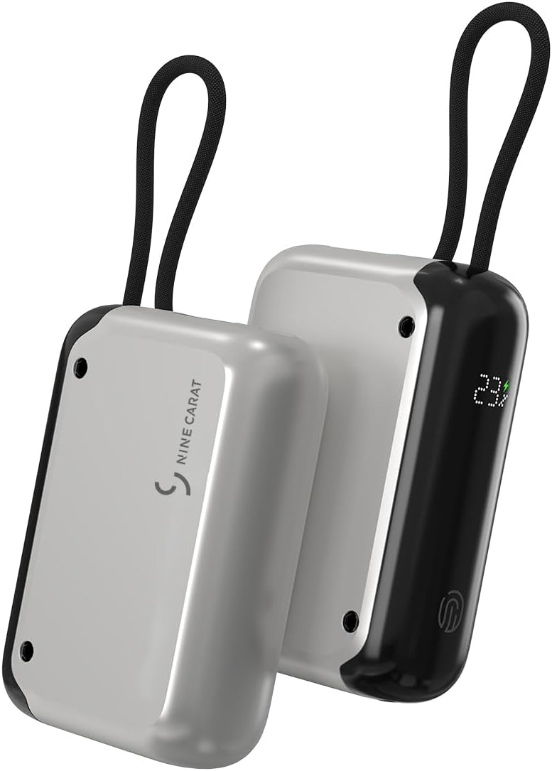 10000mAh Portable Charger, 30W PD Fast Power Bank with Built-in USB-C Cable - Ultra Compact for Travel, iPhone, Samsung Galaxy, MacBook, Nintendo Switch (Silver)