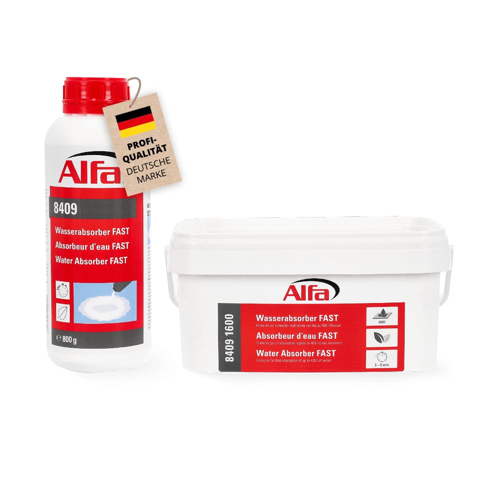 2x Alfa Wasserabsorber FAST 1.600 g – Wasseraufnahme bis 200 l (3,2 kg) | Profi Qualität - Granulat zur effizienten Aufnahme von Wasser - Umweltneutral und nicht toxisch - Einfache Anwendung