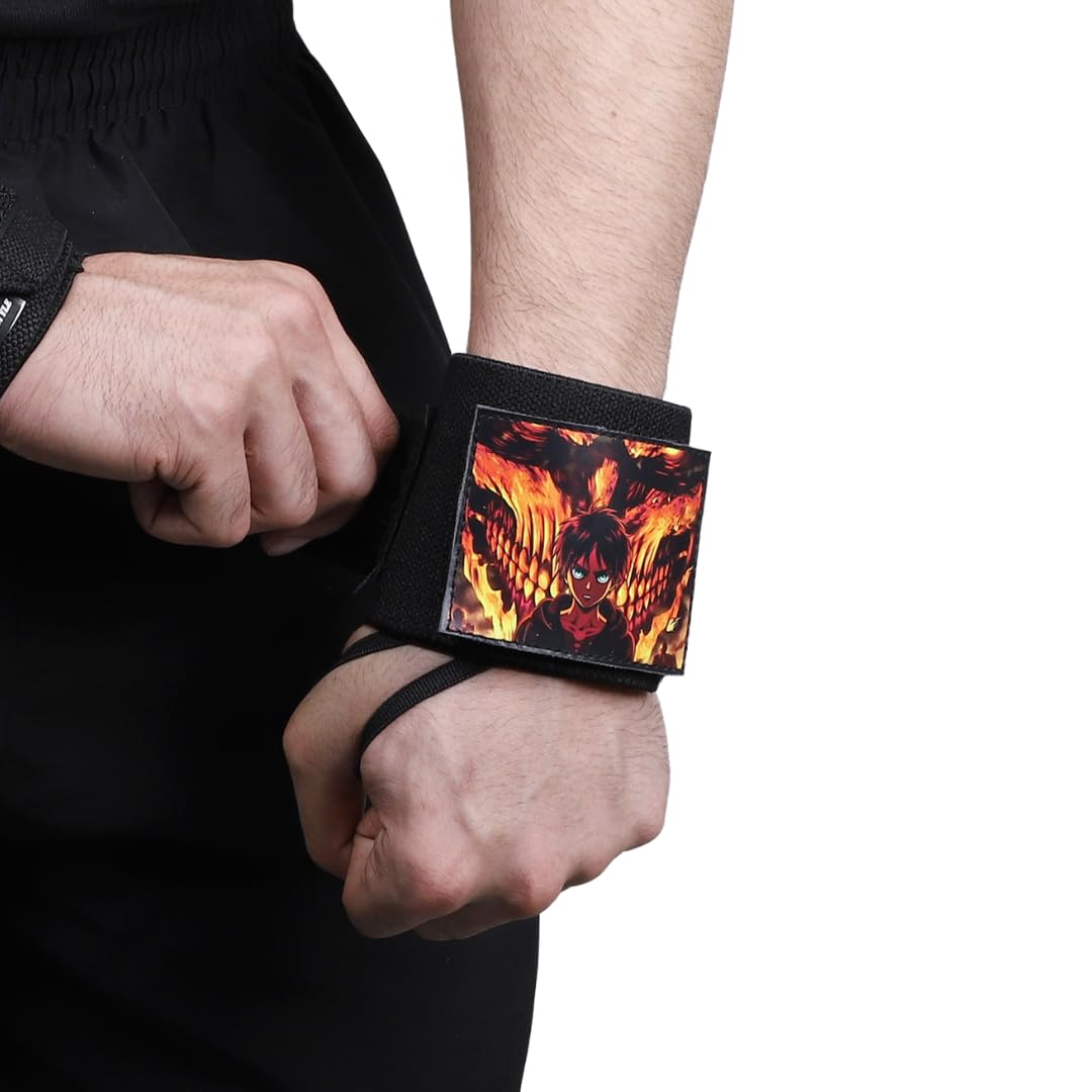ZYZFIT Wrist Wraps with Superhero Patch Adjustable Gym Wrist Support with Thumb Loop Great for Crossfit, Powerlifting, Bodybuilding(Eren Yeager)-image-49