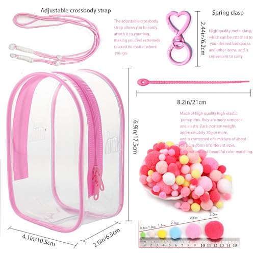 Image of Clear Doll Case with Keychain and Adjustable Strap, Waterproof Crossbody Bag for Blind Box Collectibles - Dustproof PVC Display Cover (pink, 6.9inch /17.5cm)