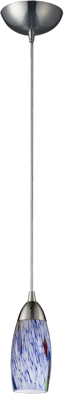 Elk 110-1BL Milan Light Pendant, 3 x 7-inch, Satin Nickel And Starlight Blue Glass Elk 110-1BL Milan Light Pendant, 3 x 7-inch, Satin Nickel And Starlight Blue Glass