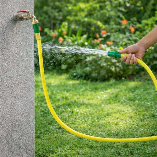Image of Sylix 25MM Heavy Duty 3 Layered Braided 30 Metre Long Water Hose Pipe | PVC Braided Pipe | Green Garden Outdoors Pipes with Hose Connector (YELLOW,)