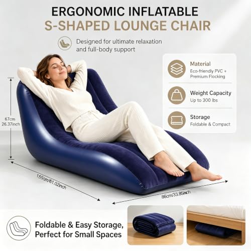 Sofá de aire hinchable azul con superficie flocada portátil para exterior y camping 3