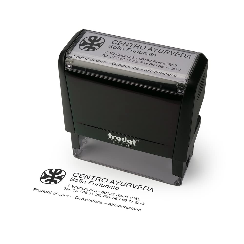 Trodat Printy 4915 Timbro Personalizzato Autoinchiostrante, max 6 Righe, Dimensione Impronta 70x25 mm, Colore Timbro Grigio, Cartuccia Inchiostro Blu, Ideale per Uffici, Aziende, Medici, Insegnanti