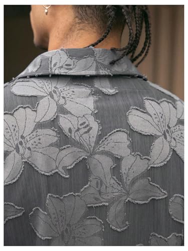 SHENHE Men's Floral Button Down Shirt Short Sleeve Frayed Trim Textured Summer Shirt Streetwear4