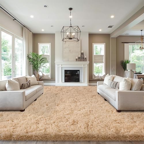 Area Rugs 9x12 Living Room, Large Fluffy Area Rugs for Bedroom, Soft Carpet Shag Kids Room Rug, Non-Slip Fuzzy Rugs Indoor (Light Tan, 9ft x 12ft)