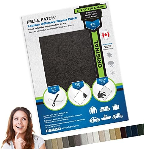 Pelle Patch - Black Leather Repair Kit for Car Seat - Black Leather Repair Tape for Couches - Vinyl and Leather Seat Repair Kit for Cars - Black Leather Tape for Furniture - Black 8x11