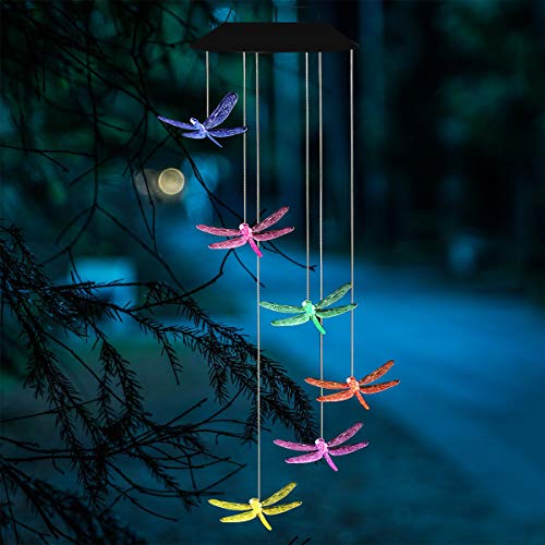 Aveki Solar Wind Chimes Outdoor, Color-Changing Solar Mobile Wind Chime Waterproof Solar Powered Led Hanging Lamp For Outdoor Garden Festival Decoration (Dragonfly) #TOP4
