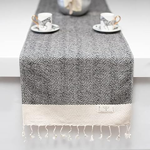 SMYRNA TURKISH COTTON Herringbone Series Turkish Table Runner 100% Cotton|38 x 182 cm Rectangular Table Cover & Protective Table Cloth|Made in Turkey| Doesn't Shrink|Premium Luxury - Grey Cover