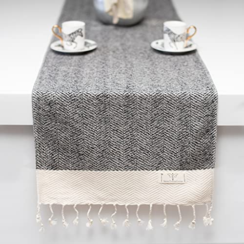 Smyrna Herringbone Series Camino de mesa turco | 100% algodón, 45 x 72 pulgadas | Camino de mesa estilo vintage para decoración de mesa de comedor y decoraciones de boda bohemias (gris, 15 x 72) Cover