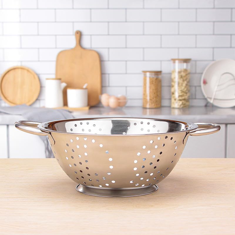 Stainless Steel Colander – Silver, 28cm | Large Metal Kitchen Colander with Handles | Durable Pasta – Rice & Vegetable Strainer | Heavy-Duty Food Strainer Colander Drainer - Image 4