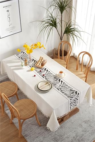 Nappe carrée 140 x 140 cm facile d'entretien à pompons